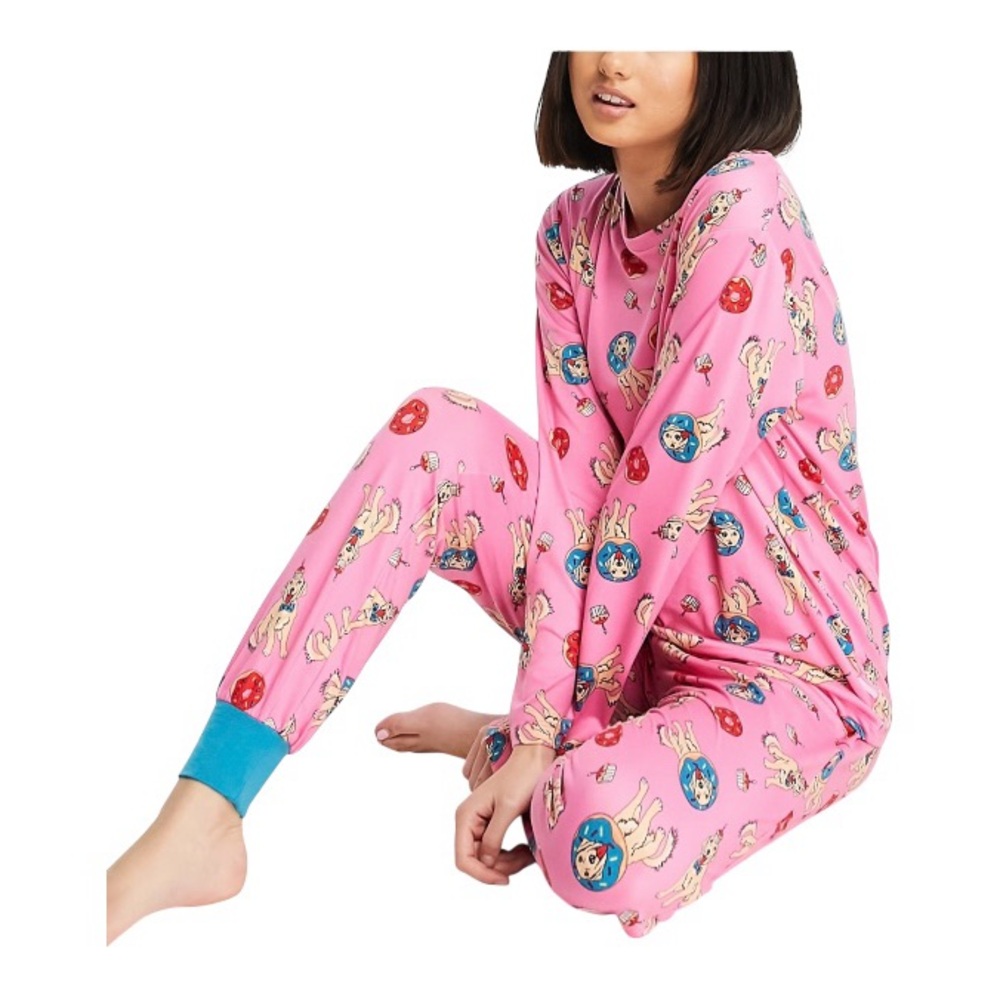Chelsea Peers Pink  Birthday Dog Knit Pajamas - Women’s - Size Small - NWT